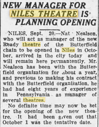 Ready Theatre - 20 Sep 1927 Article